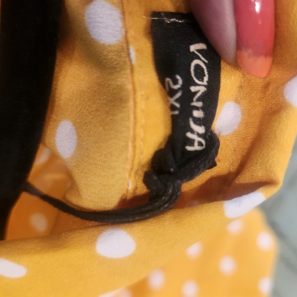 Vonda Yellow Polka Dot Women's Top. Bell Sleeves. Ties On the sleeves. - Picture 3 of 8